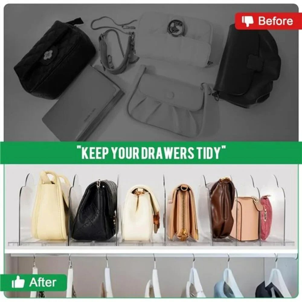 Clear Purse Organizer Closet Shelf Dividers Handbag Storage Holder Adjustable Se